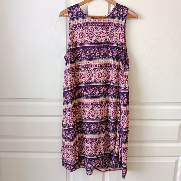 beachlunchlounge Women's Fuschia Carrie Aztec Stripe Tank Dress Size L - Picture 1 of 12